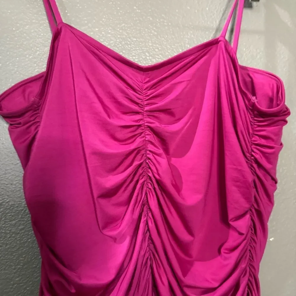 Express Body Contour Hot fuchsia Pink Ruched Cami Bodysuit Tank Top Valentine’s